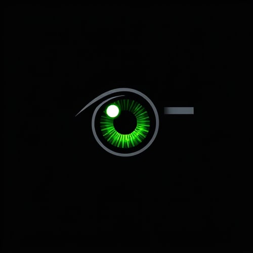 AI Design for A green eye looks into a black telescopic sight
