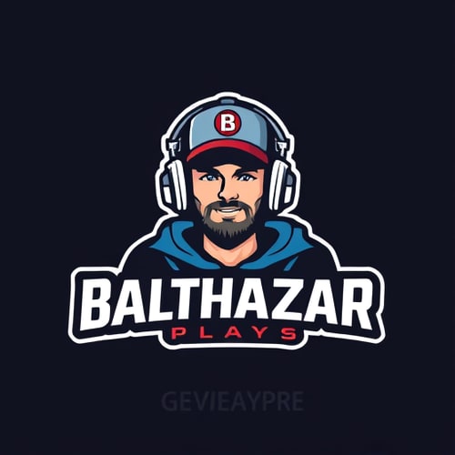 AI Design for Banner for a gaming YouTube channel featuring a guy in a cap and headphones with a microphone, titled BalthazarPlays