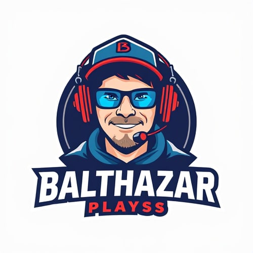 AI Design for Banner for a gaming YouTube channel featuring a guy in a cap and headphones with a microphone, titled BalthazarPlays