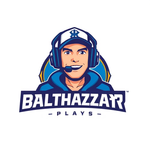 AI Design for Banner for a gaming YouTube channel featuring a guy in a cap and headphones with a microphone, titled BalthazarPlays