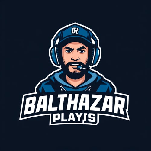 AI Design for Banner for a gaming YouTube channel featuring a guy in a cap and headphones with a microphone, titled BalthazarPlays