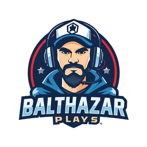 AI Design for Banner for a gaming YouTube channel featuring a guy in a cap and headphones with a microphone, titled BalthazarPlays