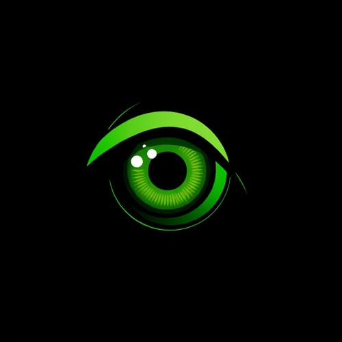 AI Design for A green eye looks into a black telescopic sight
