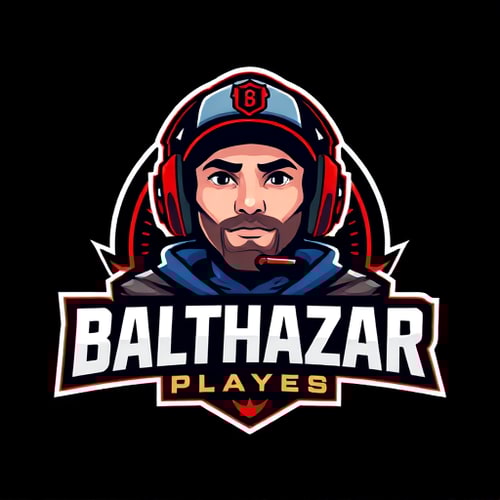 AI Design for Banner for a gaming YouTube channel featuring a guy in a cap and headphones with a microphone, titled BalthazarPlays