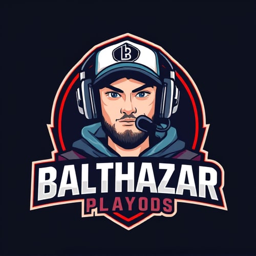 AI Design for Banner for a gaming YouTube channel featuring a guy in a cap and headphones with a microphone, titled BalthazarPlays