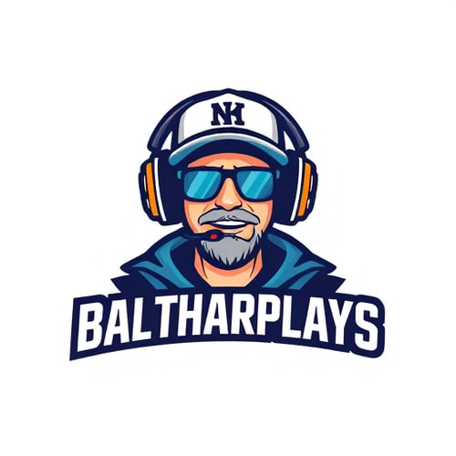 AI Design for "Banner for a gaming YouTube channel featuring a guy, wearing a cap and headphones with a microphone, named BalthazarPlays."