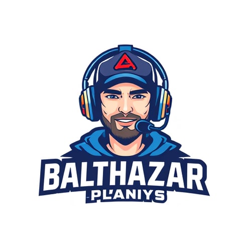 AI Design for "Banner for a gaming YouTube channel featuring a guy, wearing a cap and headphones with a microphone, named BalthazarPlays."