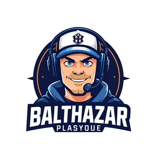 AI Design for Banner for a gaming YouTube channel featuring a guy in a cap and headphones with a microphone, titled BalthazarPlays