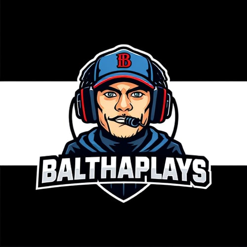AI Design for Banner for a gaming YouTube channel featuring a guy in a cap and headphones with a microphone, titled BalthazarPlays