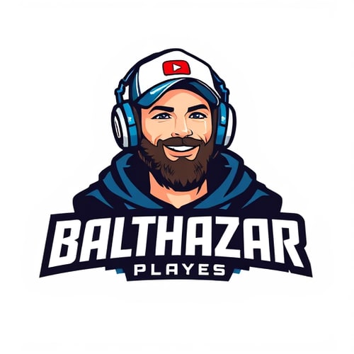AI Design for "Banner for a gaming YouTube channel featuring a guy, no beard, wearing a cap and headphones with a microphone, named BalthazarPlays."