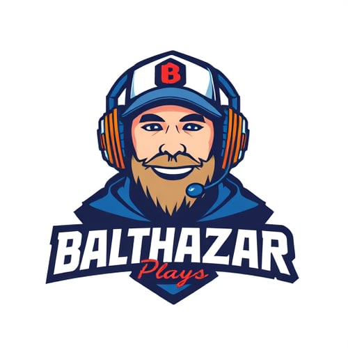 AI Design for "Banner for a gaming YouTube channel featuring a guy, no beard, wearing a cap and headphones with a microphone, named BalthazarPlays."