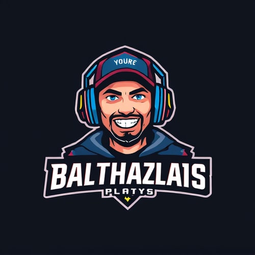 AI Design for Banner for a gaming YouTube channel featuring a guy in a cap and headphones with a microphone, titled BalthazarPlays