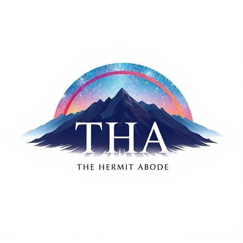 AI Design for Create a square-shaped logo for THA – The Hermit Abode. The design should feature a stunning Milky Way sky arching over majestic mountains, using realistic, vibrant colours. The name THA should be the focal point, with 'The Hermit Abode' elegantly integrated below or beside it. The overall style should be a detailed vector illustration, suitable for scaling without losing quality. The mood should feel serene, luxurious, and nature-inspired.