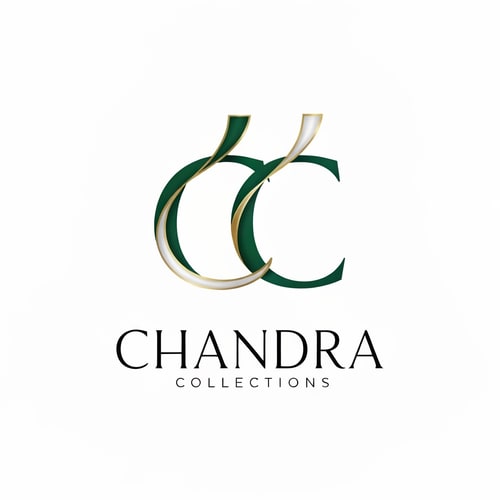 AI Design for Letterform for a jewelry business named "CC Chandra Collections": Abstract flowing lines forming the letters CC, evoking elegance and fluidity, Emerald green, deep gold, and subtle pearl white, A sophisticated, serif font for "Chandra Collections", influenced by Art Deco and modern luxury, delicate metallic sheen on the CC monogram, a clean white background little morden designs