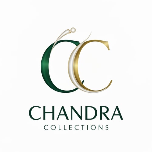 AI Design for Letterform for a jewelry business named "CC Chandra Collections": Abstract flowing lines forming the letters CC, evoking elegance and fluidity, Emerald green, deep gold, and subtle pearl white, A sophisticated, serif font for "Chandra Collections", influenced by Art Deco and modern luxury, delicate metallic sheen on the CC monogram, a clean white background