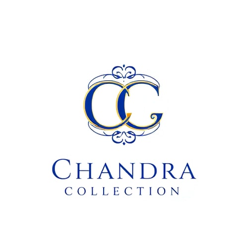 AI Design for Letterform logo for a luxury jewelry brand named "Chandra Collection": Intertwined CC monogram forming a subtle infinity symbol, representing timeless elegance and connection, Gold and deep sapphire blue, Elegant serif font for "Chandra Collection" below the monogram, Art Nouveau influence with delicate curves and flowing lines, Intricate filigree details on the edges of the CC, transparent background