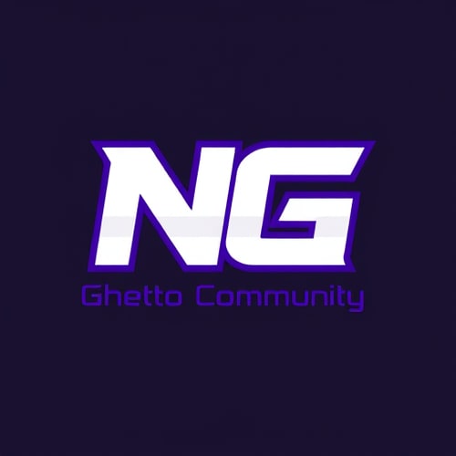 AI Design for Create a modern, urban-style logo with the main text "NG" in bold, stylish letters. Below it, include the text "Ghetto Community" in a smaller, clean font. The color scheme should be purple and white, with a sleek and slightly edgy aesthetic. The logo should have a transparent or dark background, and a professional, street-culture-inspired look.