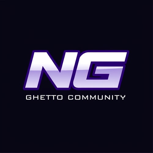 AI Design for Create a modern, urban-style logo with the main text "NG" in bold, stylish letters. Below it, include the text "Ghetto Community" in a smaller, clean font. The color scheme should be purple and white, with a sleek and slightly edgy aesthetic. The logo should have a transparent or dark background, and a professional, street-culture-inspired look.