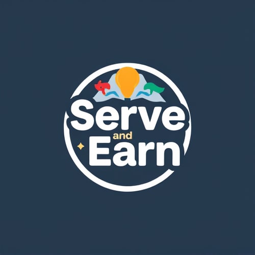 AI Design for Serve and earn An app that uses gamification to encourage community service.Users could earn points or rewards for volunteering, making it fun and engaging for people to help. Which should be motivated and be unique and society based . creat a logo for the app which should be friendly 