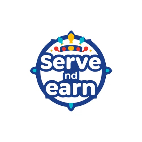 AI Design for Serve and earn An app that uses gamification to encourage community service.Users could earn points or rewards for volunteering, making it fun and engaging for people to help. Which should be motivated and be unique and society based . creat a app front page for the app which should be friendly 