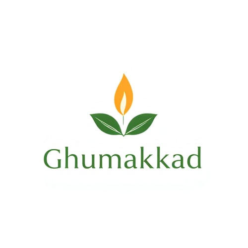 AI Design for Minimalist logo for a sustainable and eco-friendly candle company named "Ghumakkad": a delicate leaf unfurling from a gently lit candle flame, symbolizing growth and natural light, deep forest green and warm amber, sans-serif with subtle rounded edges, inspired by Scandinavian design and organic forms, clean lines and subtle gradients, on a white background.