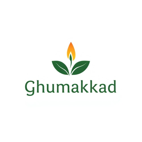 AI Design for Minimalist logo for a sustainable and eco-friendly candle company named "Ghumakkad": a delicate leaf unfurling from a gently lit candle flame, symbolizing growth and natural light, deep forest green and warm amber, sans-serif with subtle rounded edges, inspired by Scandinavian design and organic forms, clean lines and subtle gradients, on a white background.