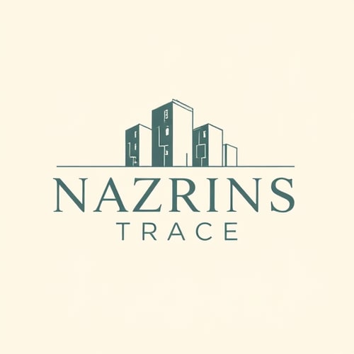 AI Design for Minimalist logo for an architectural design Instagram page named "NAZRINS TRACE": Abstract representation of a blueprint trace overlaying a subtle building silhouette, representing precision and creative vision, Dark charcoal grey, a muted deep teal, and a crisp off-white, Geometric sans-serif font with clean, sharp lines, mirroring architectural drawing instruments, Incorporating subtle geometric patterns and precise line work, reflecting modern architectural principles, rendered with a slight gradient to add depth to the line work, and a clean, solid off-white background