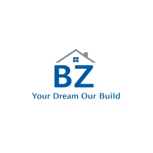 AI Design for Design a modern, minimalist, and professional logo for a construction and renovation brand, featuring the initials ‘BZ’ as the main focus. Include the slogan: ‘Your Dream, Our Build’. The logo should convey trust, quality, and creativity. Incorporate subtle elements like houses, buildings, or construction tools in a sleek and elegant way. Use a clean, bold font. Preferred colors: blue, gray, white, or earthy tones. The logo must be versatile for social media, business cards, and signage, and look great in both full color and monochrome. High-resolution output required.