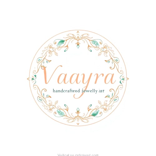 AI Design for Emblem for a handcrafted jewelry and art boutique named "Vaayra": An elegant circular emblem featuring intertwined delicate floral vines and subtle celestial elements, symbolizing growth and cosmic beauty. Color palette of muted rose gold, deep emerald green, and cream. Typography is a refined serif font for "Vaayra" and a delicate script for the slogan. Design inspired by Art Nouveau and botanical illustrations, with a focus on intricate line work and flowing forms. Visual execution details include subtle watercolor textures within the linework. A soft, diffused gradient background.