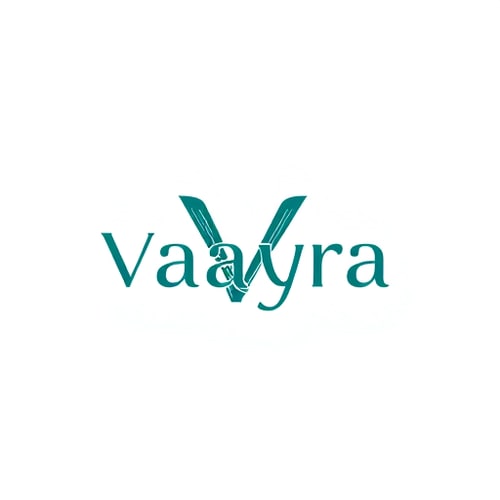AI Design for Letterform logo for an art and craft item selling app named "VAAYRA": A stylized 'V' that subtly incorporates a paintbrush stroke or a thread, Letterforms subtly woven together to suggest creativity and connection, a vibrant yet sophisticated palette of warm ochre, deep teal, and a touch of metallic gold, clean and modern sans-serif typography with a slight artistic flourish. Design inspired by organic forms and handmade textures, with a focus on conveying both craftsmanship and digital accessibility, visual execution with clean lines and a sense of depth, and a transparent background.
