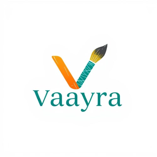 AI Design for Letterform logo for an art and craft item selling app named "VAAYRA": A stylized 'V' that subtly incorporates a paintbrush stroke or a thread, Letterforms subtly woven together to suggest creativity and connection, a vibrant yet sophisticated palette of warm ochre, deep teal, and a touch of metallic gold, clean and modern sans-serif typography with a slight artistic flourish. Design inspired by organic forms and handmade textures, with a focus on conveying both craftsmanship and digital accessibility, visual execution with clean lines and a sense of depth, and a transparent background.
