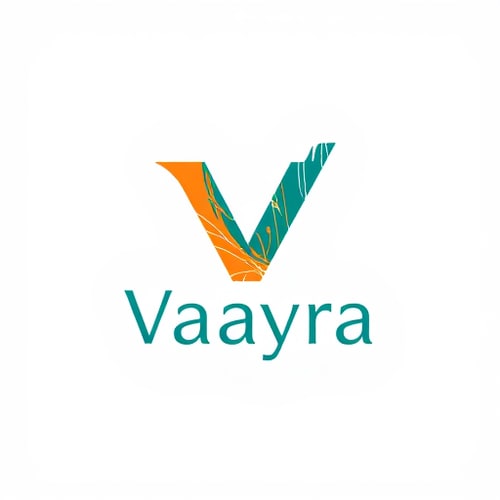 AI Design for Letterform logo for an art and craft item selling app named "VAAYRA": A stylized 'V' that subtly incorporates a paintbrush stroke or a thread, Letterforms subtly woven together to suggest creativity and connection, a vibrant yet sophisticated palette of warm ochre, deep teal, and a touch of metallic gold, clean and modern sans-serif typography with a slight artistic flourish. Design inspired by organic forms and handmade textures, with a focus on conveying both craftsmanship and digital accessibility, visual execution with clean lines and a sense of depth, and a transparent background.