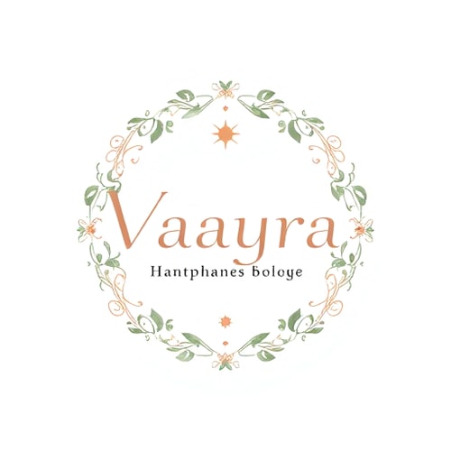AI Design for Emblem for a handcrafted jewelry and art boutique named "Vaayra": An elegant circular emblem featuring intertwined delicate floral vines and subtle celestial elements, symbolizing growth and cosmic beauty. Color palette of muted rose gold, deep emerald green, and cream. Typography is a refined serif font for "Vaayra" and a delicate script for the slogan. Design inspired by Art Nouveau and botanical illustrations, with a focus on intricate line work and flowing forms. Visual execution details include subtle watercolor textures within the linework. A soft, diffused gradient background. Best fonts and themes. some other shapes