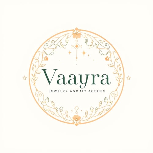 AI Design for Emblem for a handcrafted jewelry and art boutique named "Vaayra": An elegant circular emblem featuring intertwined delicate floral vines and subtle celestial elements, symbolizing growth and cosmic beauty. Color palette of muted rose gold, deep emerald green, and cream. Typography is a refined serif font for "Vaayra" and a delicate script for the slogan. Design inspired by Art Nouveau and botanical illustrations, with a focus on intricate line work and flowing forms. Visual execution details include subtle watercolor textures within the linework. A soft, diffused gradient background. Best fonts and themes