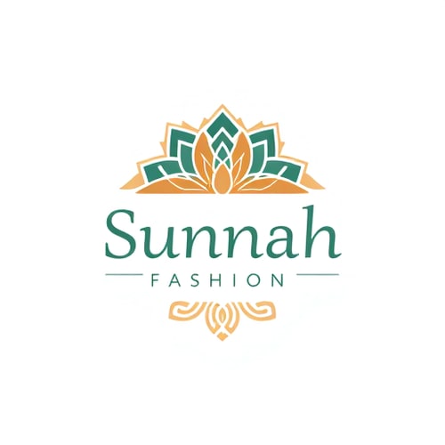 AI Design for Pictorial for a modest fashion brand named "Sunnah Fashion - সুন্নাহ ফ্যাশন": Islamic geometric patterns subtly integrated with flowing fabric elements, warm earthy tones with accents of deep blue or emerald green, elegant and legible Bengali and Latin script, inspired by traditional Islamic art and modern minimalist aesthetics, delicate line work and subtle textures, clean white background.