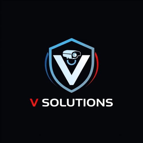 AI Design for 📛 Name Suggestion V SOLUTIONS ________________________________________ 🎨 Theme & Style • Theme: YOUR SAFETY IS OUR PRIORITY • Style: Modern, minimal, professional, tech-inspired ________________________________________ 🌈 Colors • Blue → Trust, safety, technology • Black/Grey → Strength, professionalism • Red (accent) → Alertness, warning, protection ________________________________________ ✨ Vibe & Inspiration • A shield + CCTV camera icon merged together (symbol of protection) • Clean typography with bold, futuristic fonts • Circular shape to symbolize 360° surveillance • Simple but powerful look (works on both digital and print) ________________________________________ 👉 PLEASE design and show logo image for this concept 