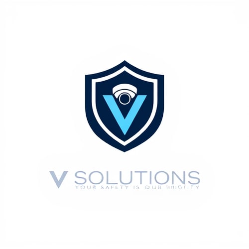 AI Design for 📛 Name Suggestion V SOLUTIONS ________________________________________ 🎨 Theme & Style • Theme: YOUR SAFETY IS OUR PRIORITY • Style: Modern, minimal, professional, tech-inspired ________________________________________ 🌈 Colors • Blue → Trust, safety, technology • Black/Grey → Strength, professionalism • Red (accent) → Alertness, warning, protection ________________________________________ ✨ Vibe & Inspiration • A shield + CCTV camera icon merged together (symbol of protection) • Clean typography with bold, futuristic fonts • Circular shape to symbolize 360° surveillance • Simple but powerful look (works on both digital and print) ________________________________________ 👉 PLEASE design and show logo image for this concept 