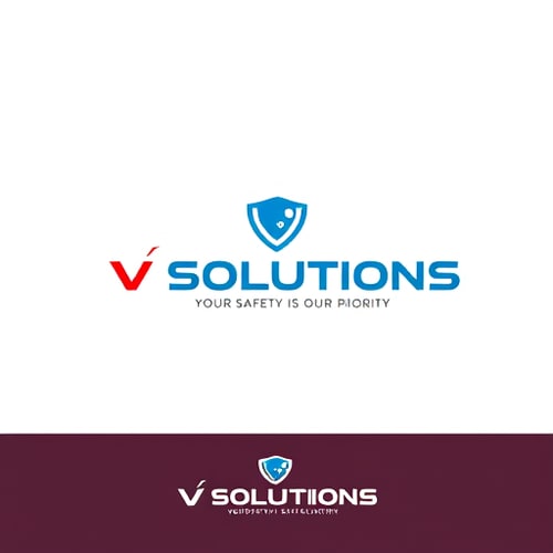 AI Design for 📛 Name Suggestion V SOLUTIONS ________________________________________ 🎨 Theme & Style • Theme: YOUR SAFETY IS OUR PRIORITY • Style: Modern, minimal, professional, tech-inspired ________________________________________ 🌈 Colors • Blue → Trust, safety, technology • Black/Grey → Strength, professionalism • Red (accent) → Alertness, warning, protection ________________________________________ ✨ Vibe & Inspiration • A shield + CCTV camera icon merged together (symbol of protection) • Clean typography with bold, futuristic fonts • Circular shape to symbolize 360° surveillance • Simple but powerful look (works on both digital and print) ________________________________________ 👉 PLEASE design and show logo image for this concept 