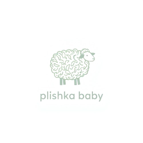 AI Design for Minimalist for a cozy baby woolen blanket company named "Plishka baby": Soft, textured wool pattern with a gentle sheep silhouette, Pastel blues, gentle greens, and creamy whites, Rounded, friendly sans-serif font. Design inspired by nature and Scandinavian minimalism, featuring delicate line work for the sheep and subtle variations in wool texture, and a clean, solid background.