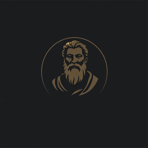 AI Design for A logo featuring a serene, contemplative Stoic philosopher, set against a dark background that symbolizes Stoicism's core principles of simplicity, nature, and wisdom. Dark mood, dark background, no text