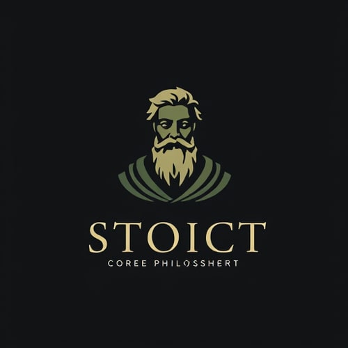 AI Design for A logo featuring a serene, contemplative Stoic philosopher, set against a dark background that symbolizes Stoicism's core principles of simplicity, nature, and wisdom. Dark mood, dark background, no text