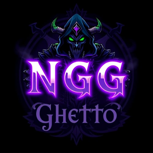 AI Design for Create a dark fantasy logo inspired by World of Warcraft, featuring Gul'dan, the iconic warlock character. He should be in the center, holding the glowing letters "N" and "G" in his hands, as if conjuring them with fel magic. Gul'dan should look powerful and menacing, wearing his classic hooded armor with skulls, bones, and glowing green or purple energy. The letters "N" and "G" should glow in purple and white, symbolizing magical energy. Below Gul'dan, add the text "Ghetto Community" in a gothic or fantasy-style font. In the background, include a mystical dragon, partially hidden in mist or shadows. The overall aesthetic should feel dark, magical, and inspired by the World of Warcraft universe.