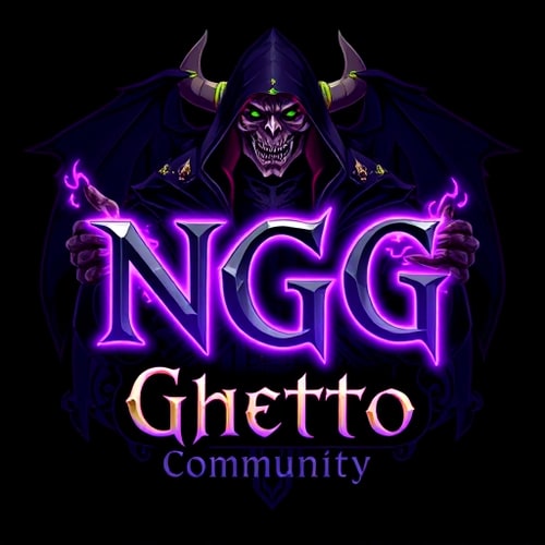 AI Design for Create a dark fantasy logo inspired by World of Warcraft, featuring Gul'dan, the iconic warlock character. He should be in the center, holding the glowing letters "N" and "G" in his hands, as if conjuring them with fel magic. Gul'dan should look powerful and menacing, wearing his classic hooded armor with skulls, bones, and glowing green or purple energy. The letters "N" and "G" should glow in purple and white, symbolizing magical energy. Below Gul'dan, add the text "Ghetto Community" in a gothic or fantasy-style font. In the background, include a mystical dragon, partially hidden in mist or shadows. The overall aesthetic should feel dark, magical, and inspired by the World of Warcraft universe.