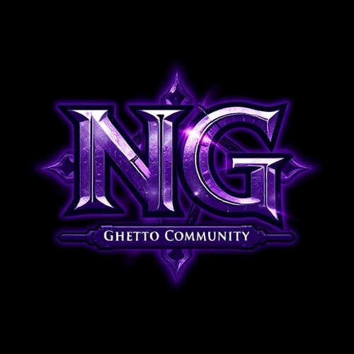 AI Design for Create a logo in the style of World of Warcraft. The main focus should be the bold letters "NG", designed with a fantasy or medieval-style font. Below that, add the text "Ghetto Community" in a slightly smaller fantasy font. Use a purple and white color scheme, with glowing or enchanted effects. The overall logo should feel magical, powerful, and inspired by epic fantasy — with textures like stone, metal, or magical runes. Optional: Add subtle magical aura or smoke effects in the background to enhance the atmosphere. Make it suitable as a gaming community logo.