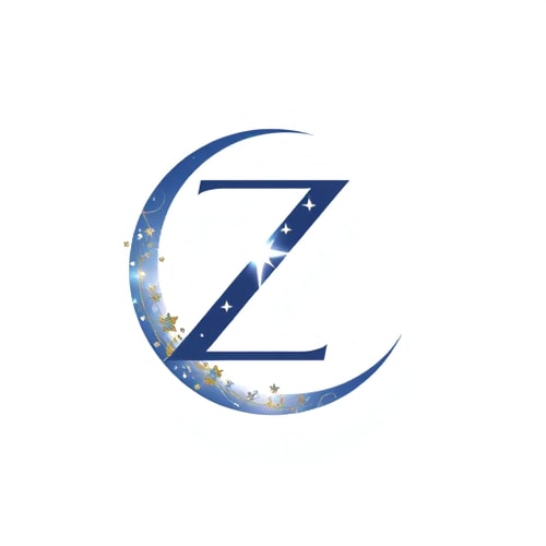 AI Design for A Z interwoven with a crescent moon, subtly incorporating a tiny, bright Polaris star — a smooth, elegant, and modern pictorial letterform logo, with a delicate and sophisticated aesthetic, featuring a soft gradient of deep indigo, shimmering silver, and hints of pale gold, illuminated by a gentle, ethereal glow reminiscent of moonlight, in a clean, abstract, vector art style, with fine lines and subtle curves to suggest luxury and celestial wonder, on a pristine white background. My brands' color is #87a999