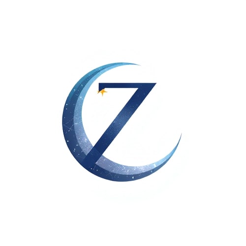 AI Design for A Z interwoven with a crescent moon, subtly incorporating a tiny, bright Polaris star — a smooth, elegant, and modern pictorial letterform logo, with a delicate and sophisticated aesthetic, featuring a soft gradient of deep indigo, shimmering silver, and hints of pale gold, illuminated by a gentle, ethereal glow reminiscent of moonlight, in a clean, abstract, vector art style, with fine lines and subtle curves to suggest luxury and celestial wonder, on a pristine white background.