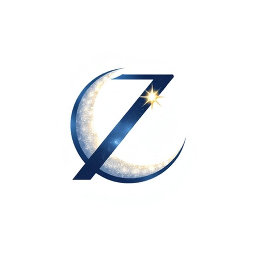 AI Design for A Z interwoven with a crescent moon, subtly incorporating a tiny, bright Polaris star — a smooth, elegant, and modern pictorial letterform logo, with a delicate and sophisticated aesthetic, featuring a soft gradient of deep indigo, shimmering silver, and hints of pale gold, illuminated by a gentle, ethereal glow reminiscent of moonlight, in a clean, abstract, vector art style, with fine lines and subtle curves to suggest luxury and celestial wonder, on a pristine white background. 