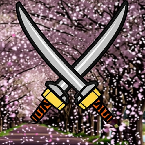 AI Design for Remove checry blossom and add a animated 2 sword crossing for background