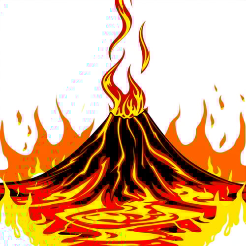 AI Design for Add volcano manga lava dropping flames flying in the white screen
