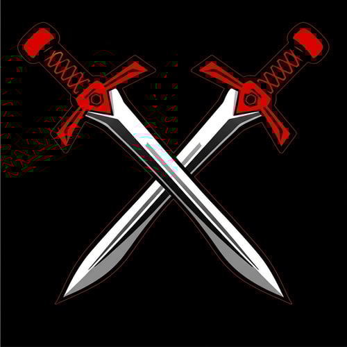 AI Design for Add 2 powerful swords crossing remove the demin